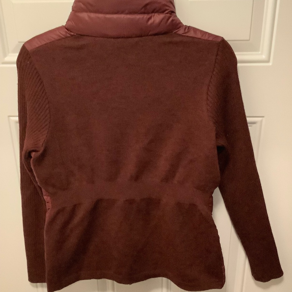 Eddie Bauer| Wool Blend Knit and Down Cardigan Burgundy Wine Slit Pockets Sz M - Picture 9 of 9